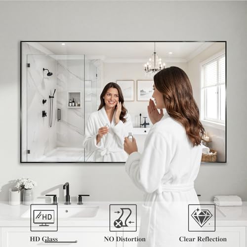 Image of Koonmi Black Mirrors for Wall, 30x55 Inch Bathroom Mirror, Rectangular Wall Mirror for Living Room Bedroom Bathroom, Hangs Horizontally or Vertically
