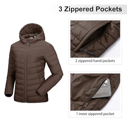 Image of Outdoor Ventures Women's Packable Lightweight Full-Zip Puffer Jacket with Hood Quilted Winter Coat