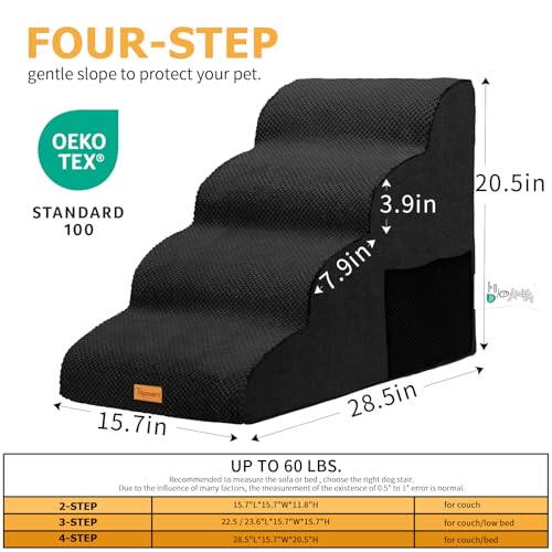 Image of Topmart High Density Foam Dog Steps 4 Tiers,Extra Wide Deep Pet Steps,Non-Slip Dog Stairs Ramp for Bed,Soft Foam Cat Ladder,Best for Older Injured,Older Pets,Cats with Joint Pain