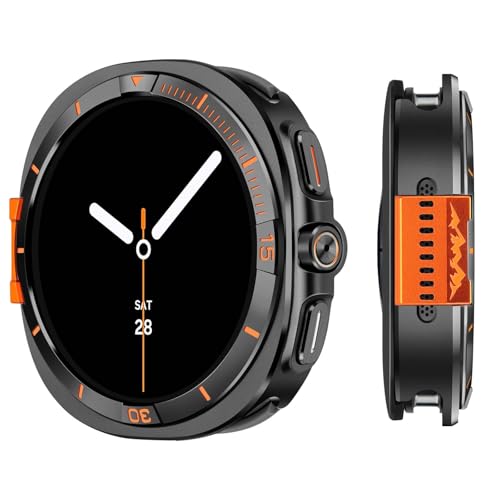 Suphart ���^���J�o�[ Samsung Galaxy Watch 8 �P�[�X 44mm�Ή� 2�C��1 �ی���ȃo���p�[ �w�ʃt���[���t�� Galaxy Watch 8 44mm�p (�u���b�N/�I�����W)