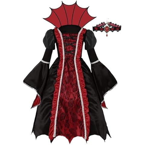 FunsLane Halloween Royal Vampire Costume Set for Girls Role Play Party, Vampiress Queen Dress Up Toys Cover
