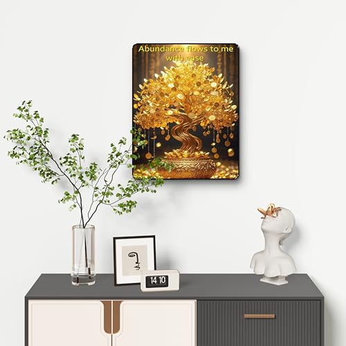 Image of SAF Abundance Flows to Me Golden Money Tree Wall Art | Sparkle Laminated Black Frame Painting for Wealth Attraction, Home Decor, Manifestation & Vastu Positive Energy (14 x 11 Inch) K-36112