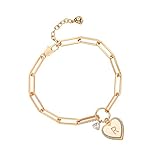 FETTERO ブレスレット レディース 14Kゴールド ハート型 A~Z 二層 腕輪 誕生日プレゼント女性 人気