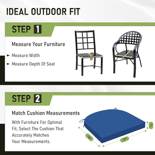 Image of Basic Beyond Outdoor Chair Cushions Set of 4, Outdoor Cushions for Patio Furniture, Water Resistant Patio Chair Cushions with 2 Ties, 17x16x2, Royal Blue