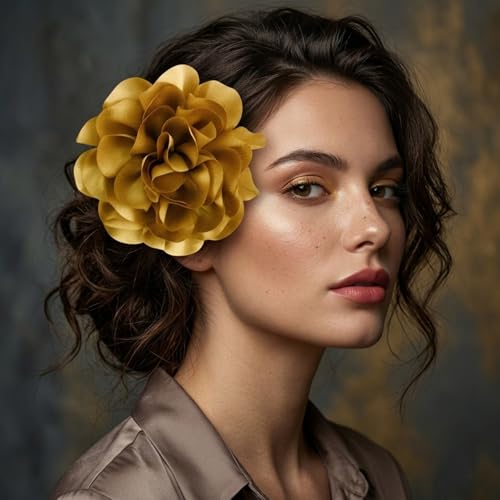 Image of 6.3 inch Large Flower Hair Clips for Women - Floral Hair Clip & Brooch for Dresses, Coats, Hats & Special Occasions | Brooches and Pins for Women - Decorative Wedding Gift Accessory - Gold