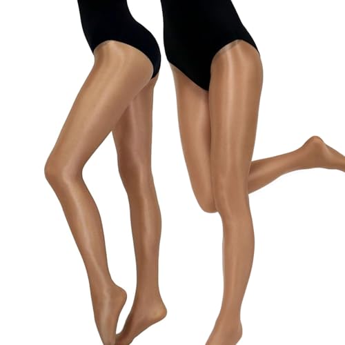 HTRUIYA 2 Pairs Shiny Pantyhose For Women Sheer Pantyhose Footed High Waist Shimmer Stocking For Dance Tights 70D