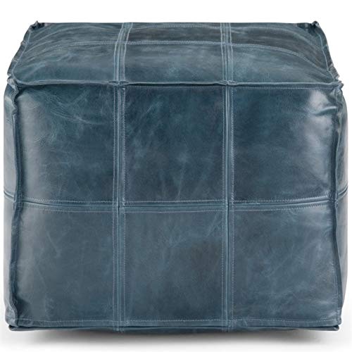 Trent Home Boho Square Pouf in Teal Genuine Leather