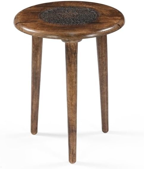 Image of WOOYNEX Wooden Table with Three Legs Modern Round Coffee Table and Side Table for Small Spaces with Pillar, Wood Books, Magazines, and Plant Stand for Living Room Entryway Table (Burnt a) 12x15size