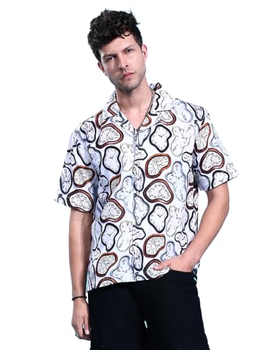 Image of The Indian Garage Co Men Cotton Oversized Vintage Half Sleeves Cuban Collar Street Wear Shirt