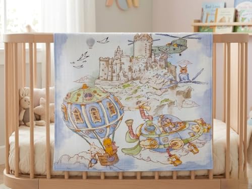 Image of Kassy Pop Printed 6 Layer Bamboo Muslin Blanket Cum Swaddling Towel for Baby | 70% Bamboo, 30% Cotton | AC Quilt, Multi-Purpose Blanket | 110cm x 110cm (Multicolor)
