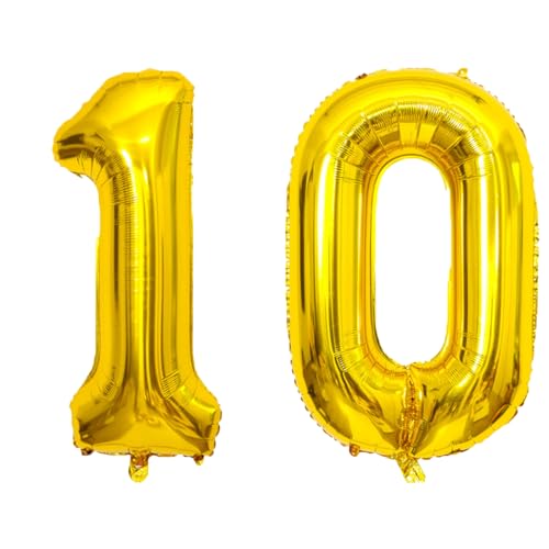 Image of SINBEE Gold 10 Number Balloon, 40 Inch Mylar Foil Reusable Party Decoration for Birthday, Anniversary, Ceremony, Business Event
