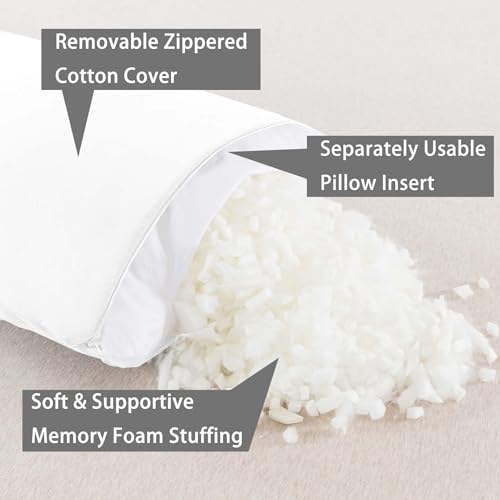 WhatsBedding Memory Foam Body Pillow with Breathable Zippered Cotton Cover, Full Body Pillow for Adults, Long Pillow for Sleeping, Firm Pillow Fluffy Supportive, Pure White