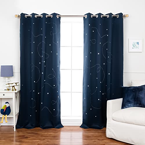 Best Home Fashion Set of 2 Blackout Laser Cut Clouds and Planes Curtain Pair, Silver Grommet Window Panels for Bedroom, Kids Room, Nursery, Thermal Insulated- 52" W x 84" L, Navy