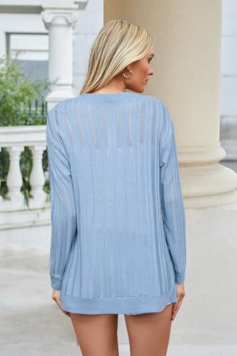 STYLEWORD Women's 2025 Summer Fashion Cardigan Lightweight Boho Knit Hollow Beach Cover Up Kimonos Open Front with Pockets4