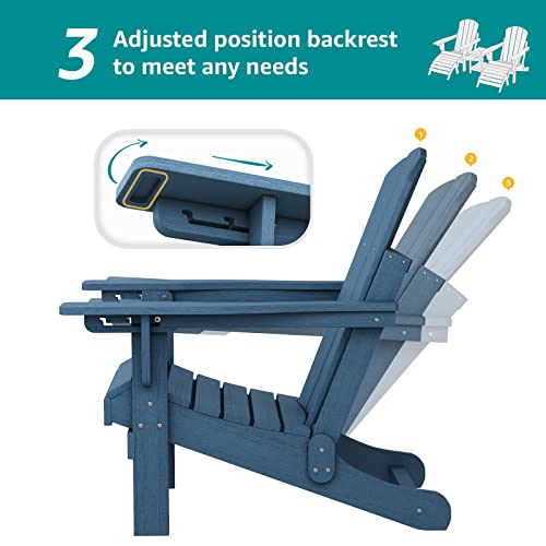 Serwall 5-Piece Adirondack Chair And Ottoman And Table Set, Weather Resistant Adjustable Backrest Adirondack Chair With Ottoman And Side Table, Adirondack Chair For Backyard, Garden, Deck, Navy #TOP1