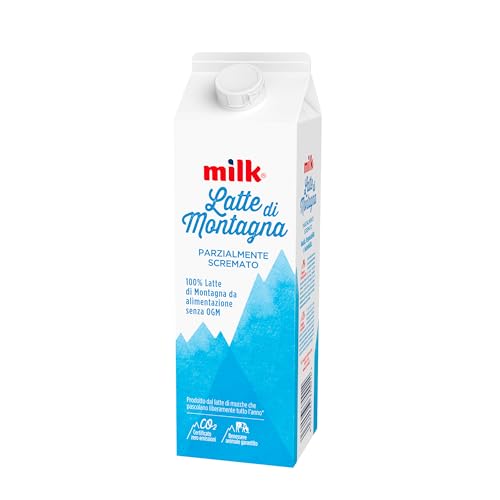 Milk Latte Parzialmente Scremato, Latte Fresco di Montagna Dura Più Giorni - Pastorizzato ad Elevata Temperatura ed Omogeneizzato: Si Conserva Più a Lungo se Chiuso (1 Litro)