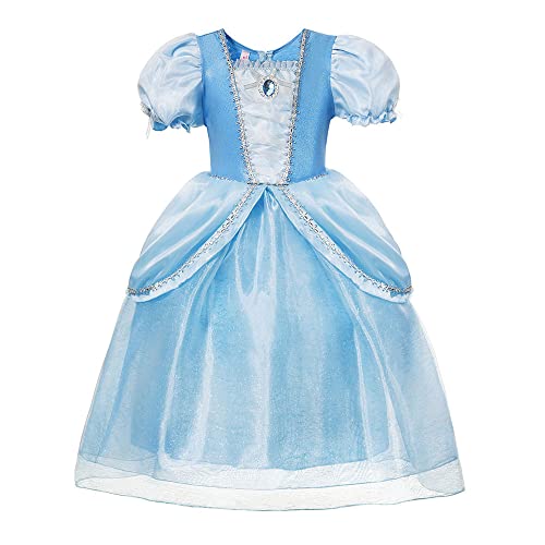 Lengender Nouveau Déguisement Enfant Fille Robe de Princesse Cendrillon pour Halloween Noël Fête Anniversaire Carnaval 3-11 Ans (Only Dress, 140) Cover