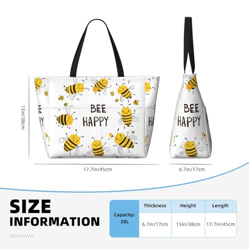 Bee Happy Beach Bag Cute Bee Pool Bag for Women Waterproof Large Travel Tote with Zipper Organizer for Swimming Vacation Essentials4