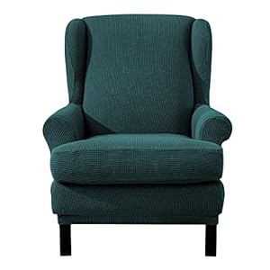 Ebeta Stretch Wingback Chair Sofa Slipcover 2-Piece Stretch Sofa Cover Furniture Protector Couch Soft with Elastic Bottom (Grass Green)