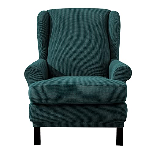 Ebeta Stretch Wingback Chair Sofa Slipcover 2-Piece Stretch Sofa Cover Furniture Protector Couch Soft with Elastic Bottom (Grass Green)