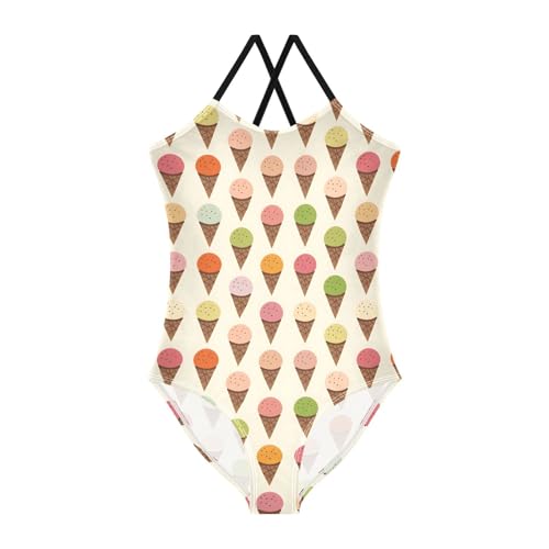 ALAZA Colorful Ice Cream Cartoon Girls Swimsuit Bathing Suit Beach Swimwear One Piece 3-10T