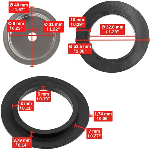 Ersatz Dichtung mit Unterbau für Siebkörbchen, 1 Set, Spüle Siebkorb Dichtring mit Ø 52,5 mm außen, Ø 32,8 mm innen, 5 mm Dicke, Ø 40 mm Unterteil, Zubehör Küchenspüle, Siebkorbdichtung Set Spülbecken