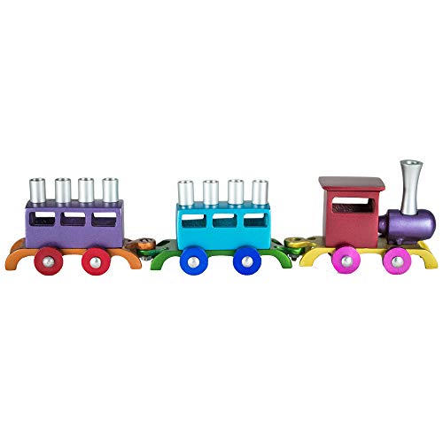 :Yair Emanuel Anodized Aluminium Metal Train Chanukkah Menorah (Multicolor) Hannuka (HMY-1)