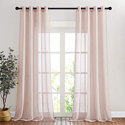 NICETOWN Pink Curtains Linen Sheer Textured, Grommet Semi Sheer Linen Weave Window Drapes Privacy with Light Filtering for Girls Room/Princess Room, W52 x L90, Dusty Blush, 2 Panels