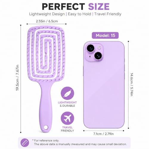 Image of Kaidaa Hair Brush Comb for Women & Men | 3D Detangling Hair Brush | Anti Hair Fall Hair Comb for Curly, Wavy & Straight Hair | Wet & Dry Brush with Scalp Massager | Frizz Control Styling Brush (Purple)