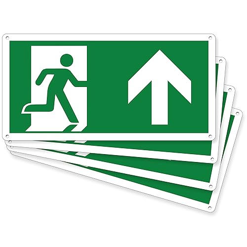 pubblimania 4 SALIDA DE EMERGENCIA con flecha hacia adelante | Señal de aluminio compuesto metal 3 mm de espesor 29 x 14,5 cm (4 salida de emergencia adelante)