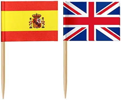NUOBESTY 100pcs UK Flag United Kingdom British Cupcake Toppers Picks Mini Stick Toothpick Flags Cocktail Picks Desert Fruit Picks for World Country Sports Party Decorations