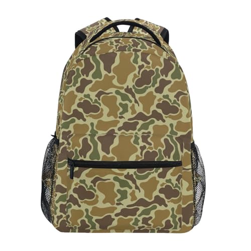 QUGRL Vintage Duck Hunter School Backpack for Girls Boys Yellow Camouflage Large Bookbag Laptop Computer Bag Casual Hiking Travel Daypack Backpack Schoolbag for Teens College 16 Inch