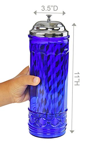Home-X Cobalt Blue Glass Straw Dispenser, Straw Holder, Vintage Home Kitchen Accessories, Pop Up Stra Lid Dispenser, Depression Style #TOP3