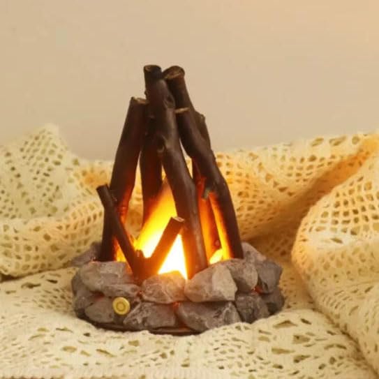 Lampada da Tavolo a Forma di Falò In Legno Chiaro, 3 Modalità, Corpo Realistico a Forma di Ramo D'albero per Camera da Letto, Ufficio e Relax M