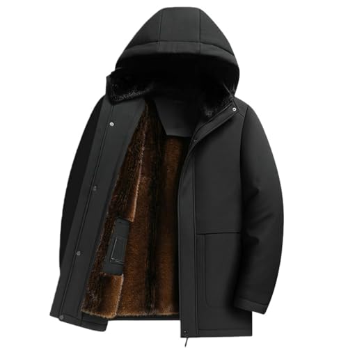 Chaqueta acolchada de invierno para hombre con forro de felpa extraíble negra L
