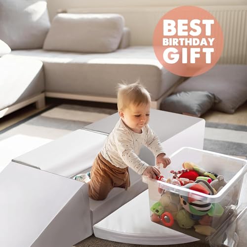 Image of little dove 4-Piece Set Climbing Toys for Toddlers 1-3, Baby Foam Climbing Blocks for Toddlers, Soft Play Toddler Climbing Toys Indoor for Crawling Climbing and Sliding, Foam Play Gym, Gray & White