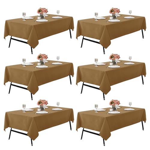 Image of 6-Pack 60x144 inch Coffee Table Cloths, Solid Stain and Wrinkle Resistant Oblong Tablecloth, Premium Plain Weave Polyester Fabric Rectangle Table Linen Covers for Hotel, Banquet