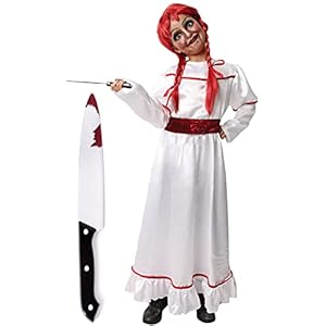 Gojoy Shop- Disfraz de Muñeca Poseída para Niños y Niñas Halloween,Carnaval. (Contiene:Vestido Bordado Rojo Cintura con Flores,Cuchillo de Broma y Mochila de Cuerdas.4 Tallas Diferentes)