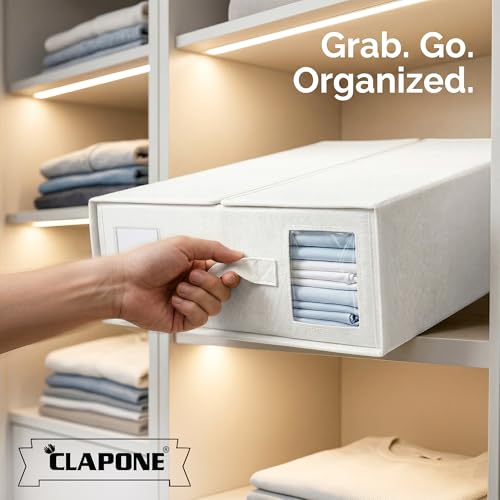 Image of CLAPONE Bedsheet Organizer Storage Box, Foldable Clothes Storage Container, Non-Woven Closet Organizer for Bedding, Blankets, Comforters & Underbed Storage (Pack of 4 Bedsheet Cover White)