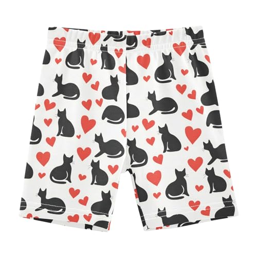 Simple Black Cats Red Hearts Girls Shorts Elastic Waist Sports Shorts Girls Leggings Pants for 4-10 Years
