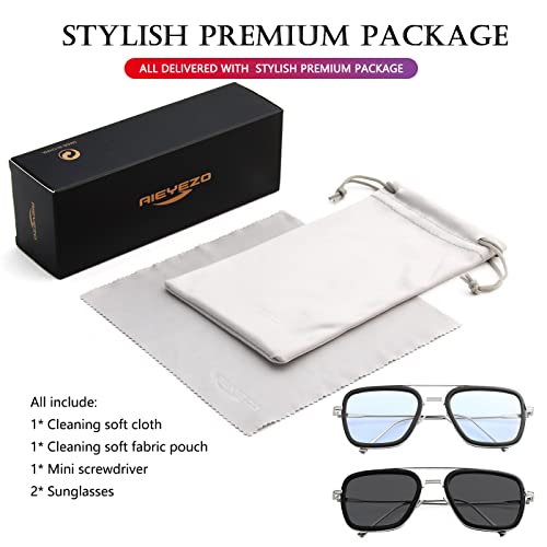 AIEYEZO Tony Stark Sunglasses Vintage Square Metal Frame Eyeglasses for Men Women - Iron Man and Edith Sun Glasses