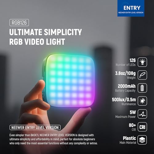 Image of NEEWER Entry Level Version Magnetic RGB Camera Light, 126 LEDs Clip on Portable Small Panel Lighting, 2000mAh 3000-9000K CRI80+ 10 Effects 3 Cold Shoes 1 /4 inch for Tripod Video Recording Selfie, RGB126