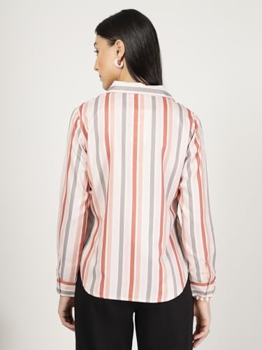 Image of Style Quotient Women Beige White Stripe Printed Formal Shirt