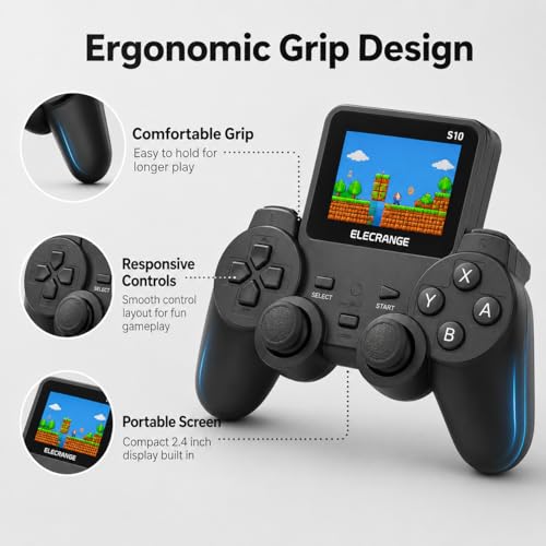 Image of S10 Handheld Video Game Console with 520 Built-in Retro Games, 2.4 Inch Colour Screen, Rechargeable Portable Game Player with TV Output, Ergonomic Controller Design, Gift for Kids, Black