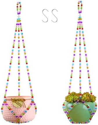 2 Pack Macrame Plant Hanger, Handmade Glass Bead Plant Hanger Colorful Decorative Bohemian Hanging Planter Holder for Indoor and Outdoor Home Garden Decor. Does Not Include Flower Pot.(21'')