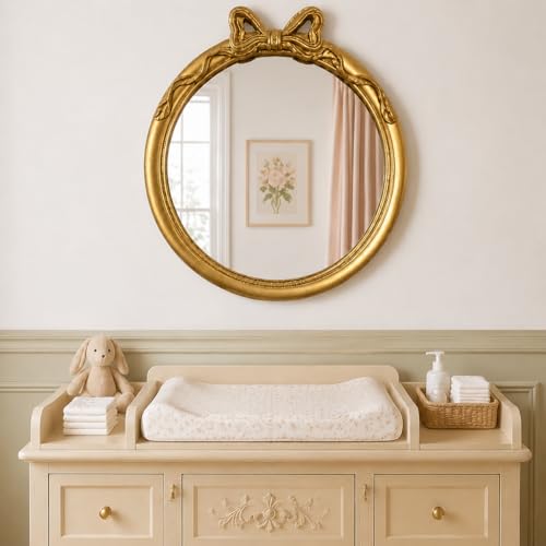 Image of inoseen 27x27 inch Bow Mirrors for Wall, Round/Circle God Decorative Wall Mounted Mirror, Irregular Mirrors Suitable for Bedroom, Hallway, Living Room Decoration, Bathroom Sink