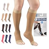 Truform Sheer Compression Stockings, 15-20 mmHg, Women's Knee High Length, Open Toe, 20 Denier, Beige, Large