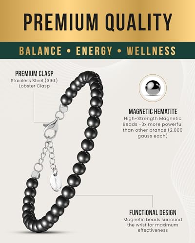 Image of MagnetRX Hematite Magnetic Anklet Ultra Strength Hematite Stones Elegant Black Beaded Anklets for Women and Men (6mm Round Beads)