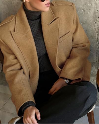 CHARTOU Women Open Front Crop Wool Jacket Coat Winter Notch Lapel Blazer Pea Trench Coat Overcoat3