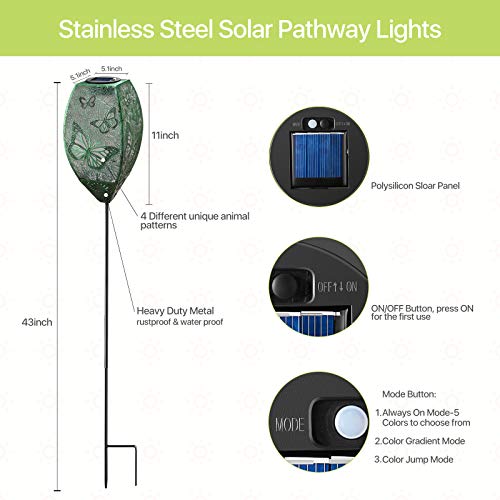 Kircust Solar Pathway Lights Outdoor, Garden Solar Decorative Stakes Lights with 5 Color, Metal Waterproof Solar Landscape Path Lighting for Patio, Lawn, Walkway and Yard Decor (4-Pack) - Thumbnail 6